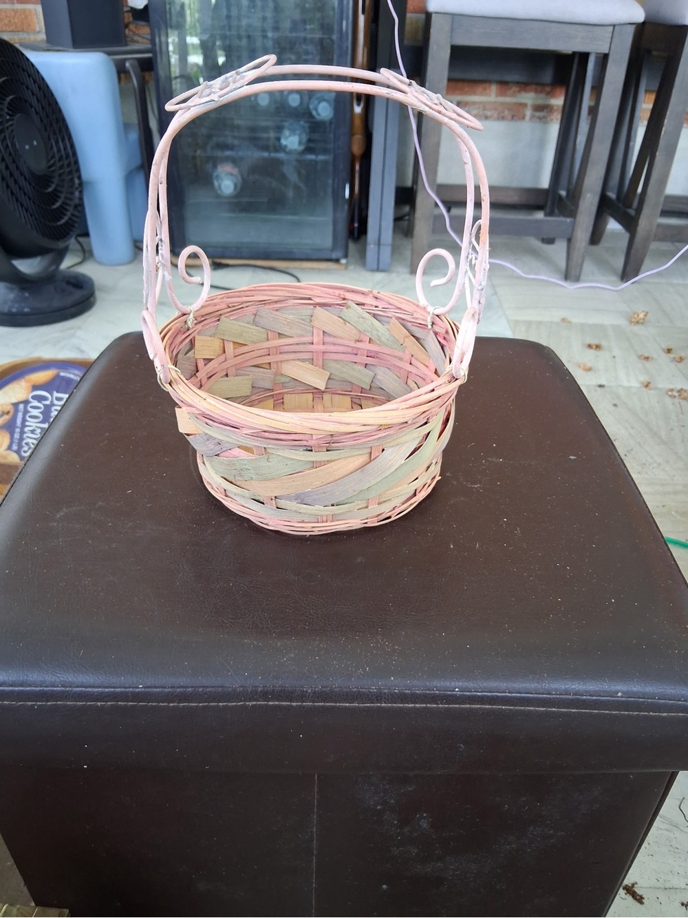 Handwoven Pastel Pink & Natural Wicker Basket with Handle - Home Accents